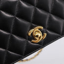 CHANEL Matelasse Turn Lock Chain Bag Lamb Skin Black Gold CC Auth yk20823SAM-18