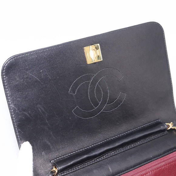 CHANEL Matelasse Turn Lock Chain Bag Lamb Skin Black Gold CC Auth yk20823SAM