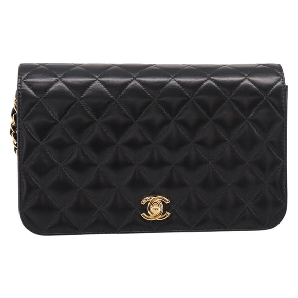 CHANEL Matelasse Turn Lock Chain Bag Lamb Skin Black Gold CC Auth yk20823SAM