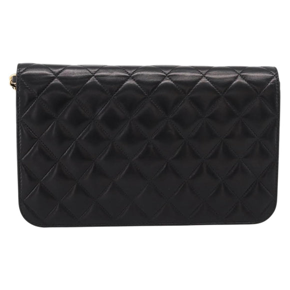 CHANEL Matelasse Turn Lock Chain Bag Lamb Skin Black Gold CC Auth yk20823SAM