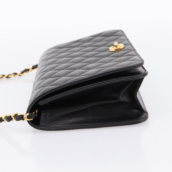 CHANEL Matelasse Turn Lock Chain Bag Lamb Skin Black Gold CC Auth yk20823SAM