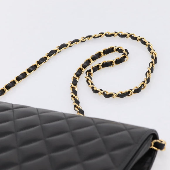 CHANEL Matelasse Turn Lock Chain Bag Lamb Skin Black Gold CC Auth yk20823SAM