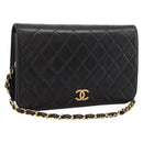 CHANEL Chain Matelasse Shoulder Bag Lamb Skin Black Gold CC Auth yk20824V-1