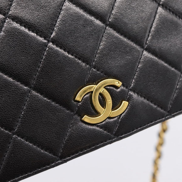 CHANEL Chain Matelasse Shoulder Bag Lamb Skin Black Gold CC Auth yk20824V