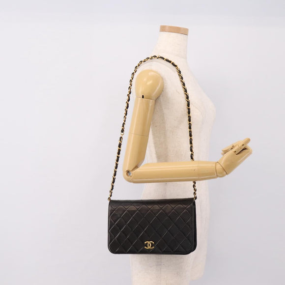 CHANEL Chain Matelasse Shoulder Bag Lamb Skin Black Gold CC Auth yk20824V