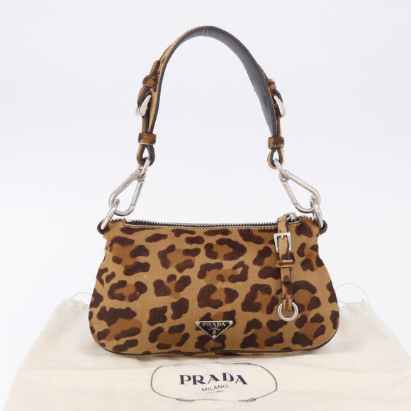 PRADA Shoulder Bag Harako leather Brown Silver Auth yk20826SAM