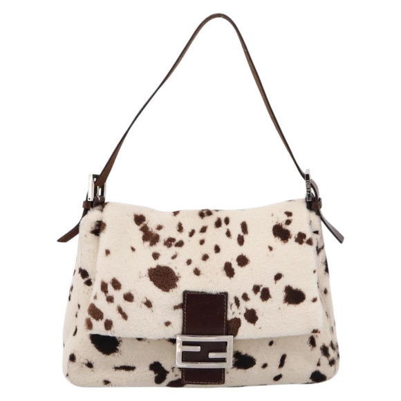 FENDI Mamma Baguette Shoulder Bag Harako leather White Silver Auth yk20827SAM