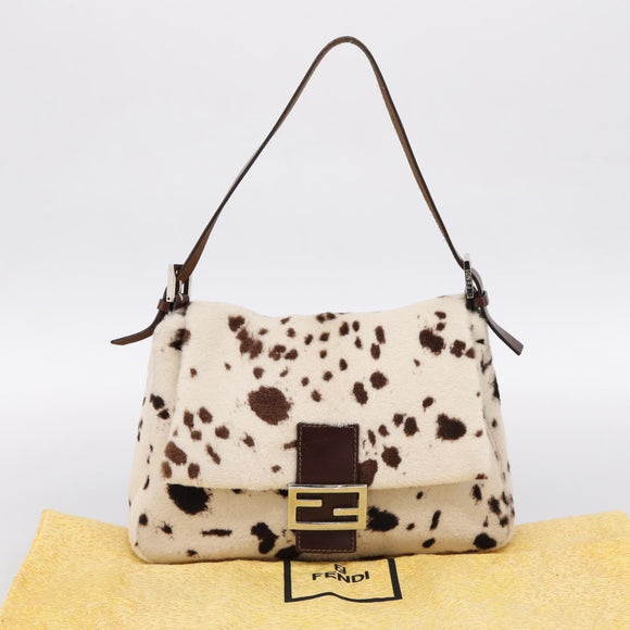 FENDI Mamma Baguette Shoulder Bag Harako leather White Silver Auth yk20827SAM