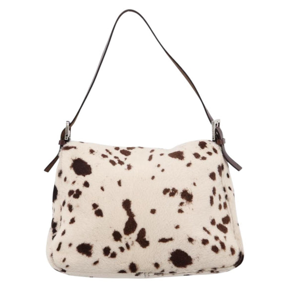 FENDI Mamma Baguette Shoulder Bag Harako leather White Silver Auth yk20827SAM