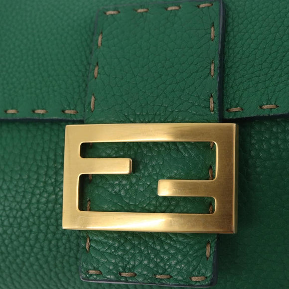 FENDI Selleria Mamma Baguette Bag Leather Green Gold 8BR101 Auth yk20828SAM