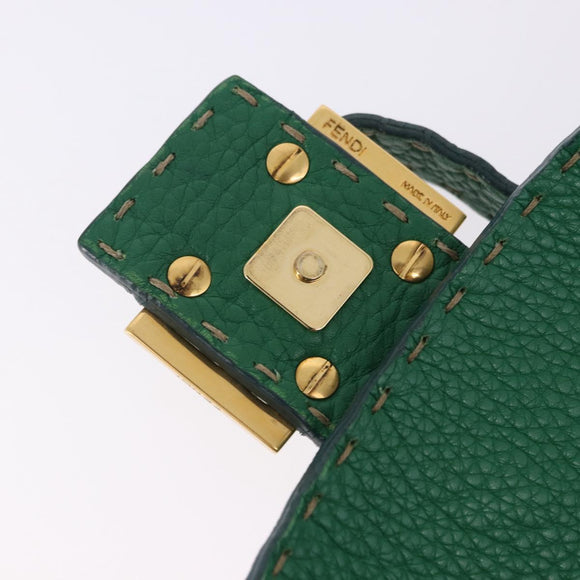 FENDI Selleria Mamma Baguette Bag Leather Green Gold 8BR101 Auth yk20828SAM