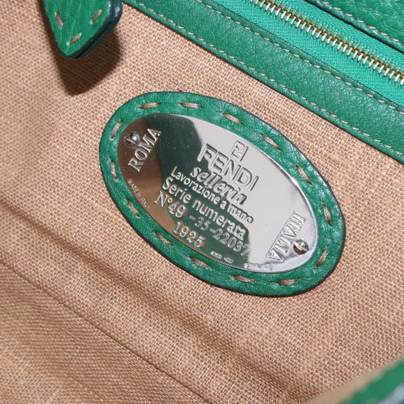 FENDI Selleria Mamma Baguette Bag Leather Green Gold 8BR101 Auth yk20828SAM