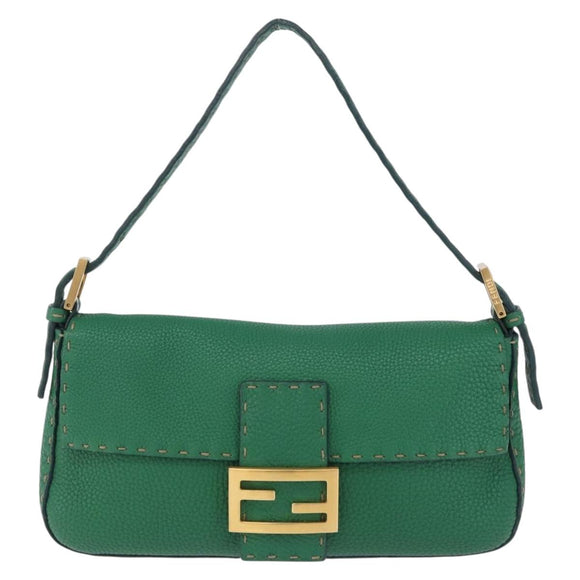 FENDI Selleria Mamma Baguette Bag Leather Green Gold 8BR101 Auth yk20828SAM