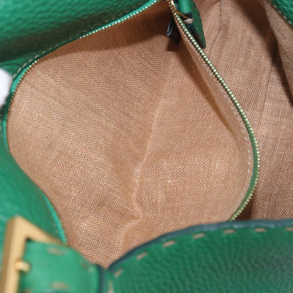 FENDI Selleria Mamma Baguette Bag Leather Green Gold 8BR101 Auth yk20828SAM