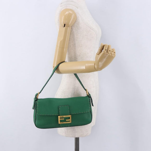 FENDI Selleria Mamma Baguette Bag Leather Green Gold 8BR101 Auth yk20828SAM