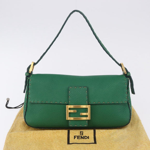 FENDI Selleria Mamma Baguette Bag Leather Green Gold 8BR101 Auth yk20828SAM