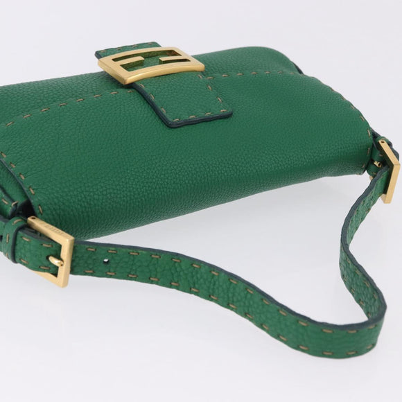 FENDI Selleria Mamma Baguette Bag Leather Green Gold 8BR101 Auth yk20828SAM