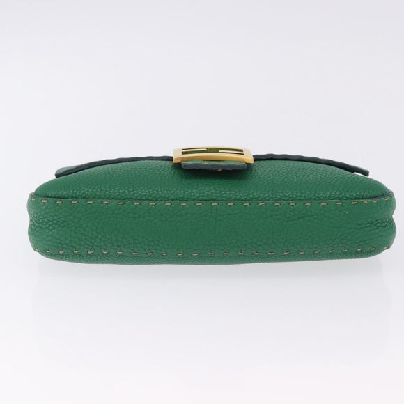 FENDI Selleria Mamma Baguette Bag Leather Green Gold 8BR101 Auth yk20828SAM