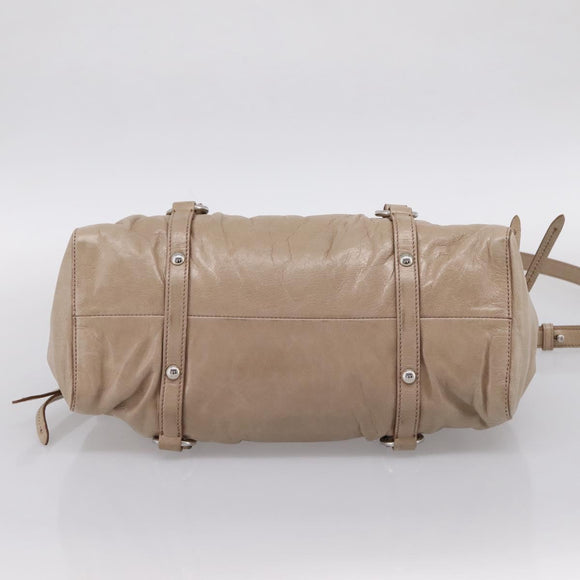 Miu Miu Hand Bag Leather 2way Beige Silver Auth yk20829M