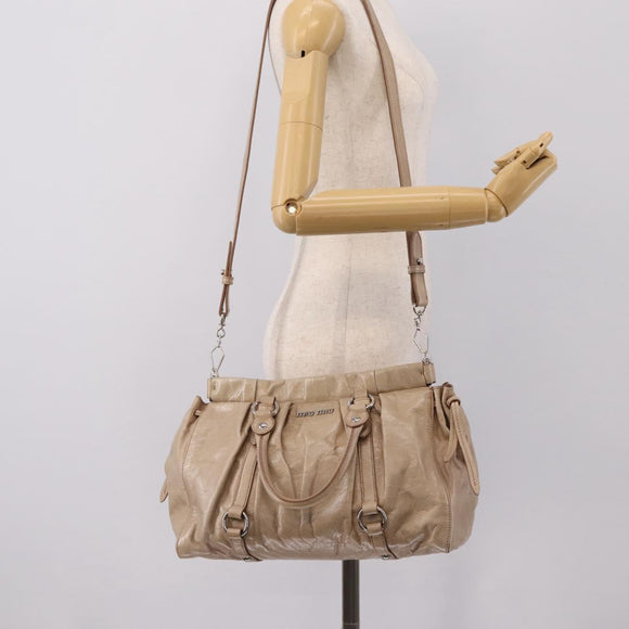 Miu Miu Hand Bag Leather 2way Beige Silver Auth yk20829M