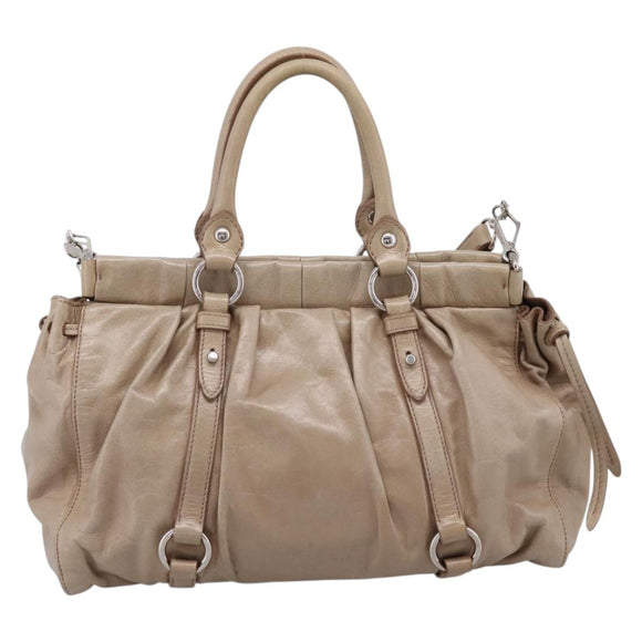 Miu Miu Hand Bag Leather 2way Beige Silver Auth yk20829M