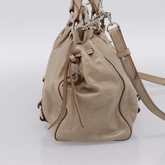 Miu Miu Hand Bag Leather 2way Beige Silver Auth yk20829M