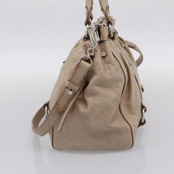 Miu Miu Hand Bag Leather 2way Beige Silver Auth yk20829M