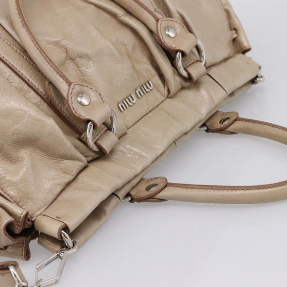 Miu Miu Hand Bag Leather 2way Beige Silver Auth yk20829M