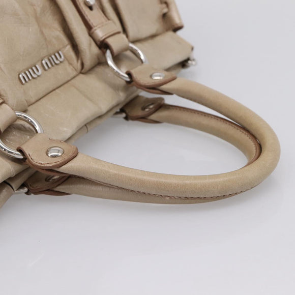 Miu Miu Hand Bag Leather 2way Beige Silver Auth yk20829M