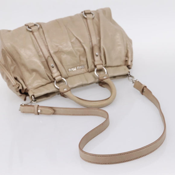 Miu Miu Hand Bag Leather 2way Beige Silver Auth yk20829M