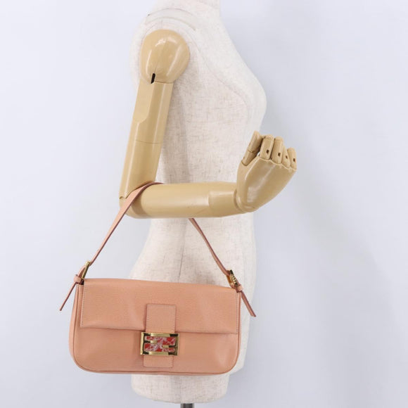 FENDI Mamma Baguette Shoulder Bag Leather Pink Gold Tone Auth yk20830SAM