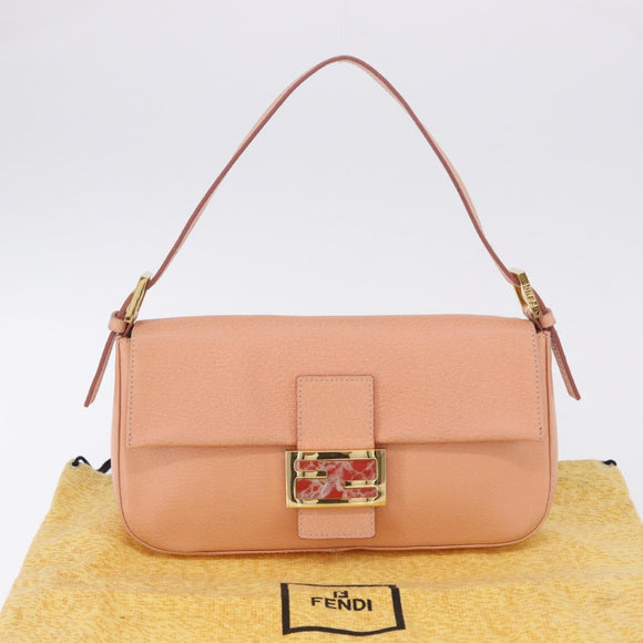 FENDI Mamma Baguette Shoulder Bag Leather Pink Gold Tone Auth yk20830SAM