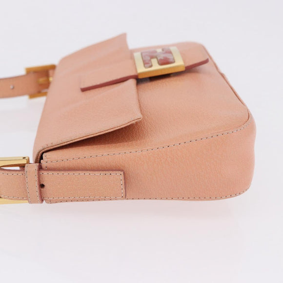 FENDI Mamma Baguette Shoulder Bag Leather Pink Gold Tone Auth yk20830SAM