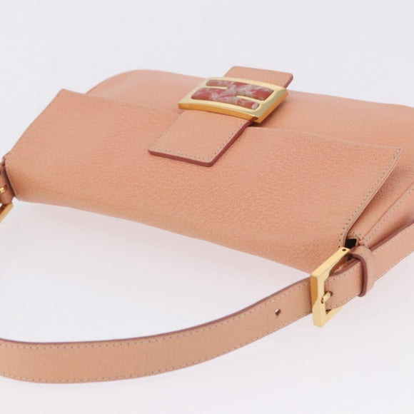 FENDI Mamma Baguette Shoulder Bag Leather Pink Gold Tone Auth yk20830SAM