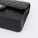 CHANEL Matelasse 23 Double Flap Chain Bag Caviar Skin Black Gold Auth yk20831SM-14