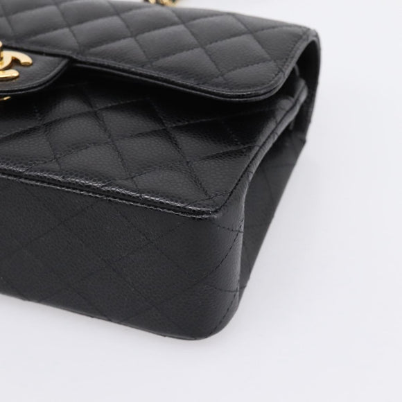 CHANEL Matelasse 23 Double Flap Chain Bag Caviar Skin Black Gold Auth yk20831SM