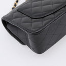 CHANEL Matelasse 23 Double Flap Chain Bag Caviar Skin Black Gold Auth yk20831SM-17
