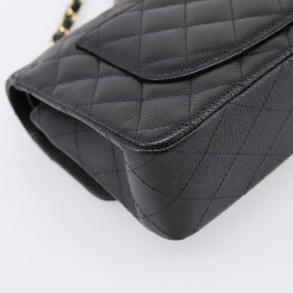 CHANEL Matelasse 23 Double Flap Chain Bag Caviar Skin Black Gold Auth yk20831SM