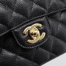 CHANEL Matelasse 23 Double Flap Chain Bag Caviar Skin Black Gold Auth yk20831SM-18