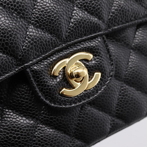 CHANEL Matelasse 23 Double Flap Chain Bag Caviar Skin Black Gold Auth yk20831SM