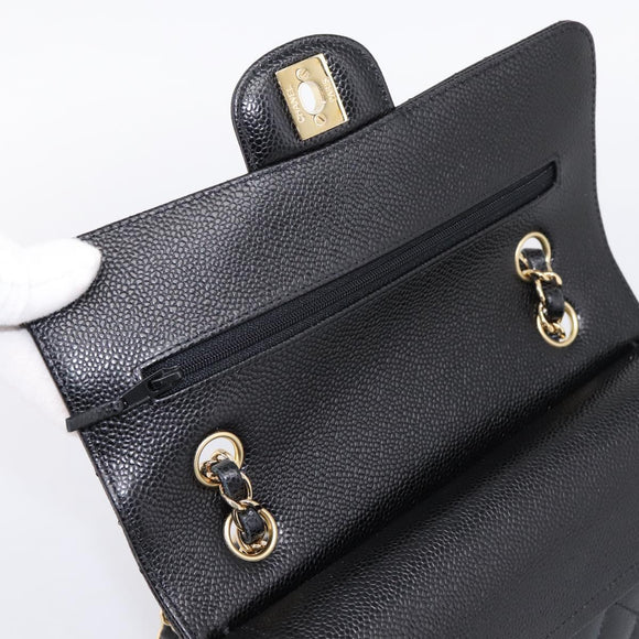 CHANEL Matelasse 23 Double Flap Chain Bag Caviar Skin Black Gold Auth yk20831SM