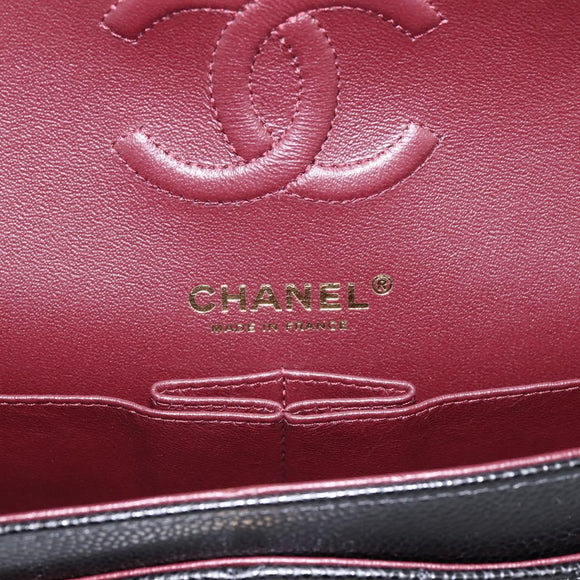 CHANEL Matelasse 23 Double Flap Chain Bag Caviar Skin Black Gold Auth yk20831SM