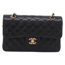 CHANEL Matelasse 23 Double Flap Chain Bag Caviar Skin Black Gold Auth yk20831SM-13