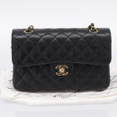 CHANEL Matelasse 23 Double Flap Chain Bag Caviar Skin Black Gold Auth yk20831SM-12