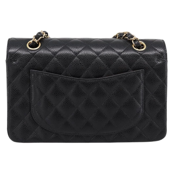CHANEL Matelasse 23 Double Flap Chain Bag Caviar Skin Black Gold Auth yk20831SM
