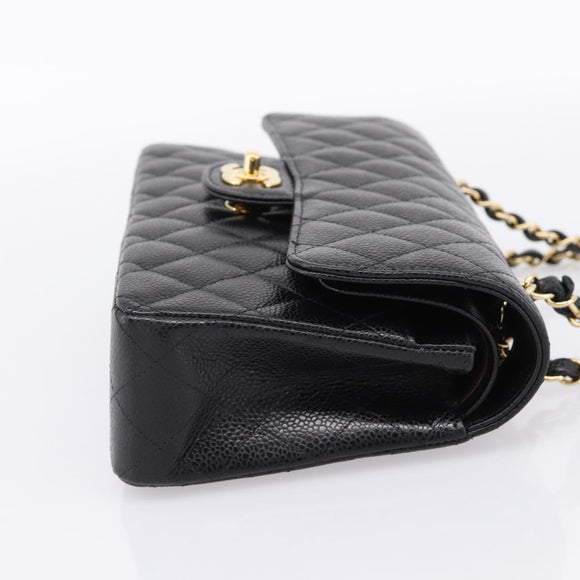 CHANEL Matelasse 23 Double Flap Chain Bag Caviar Skin Black Gold Auth yk20831SM