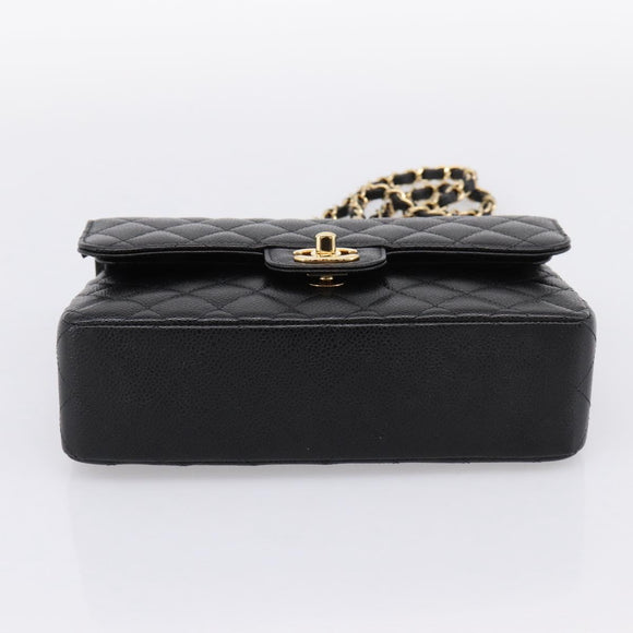 CHANEL Matelasse 23 Double Flap Chain Bag Caviar Skin Black Gold Auth yk20831SM