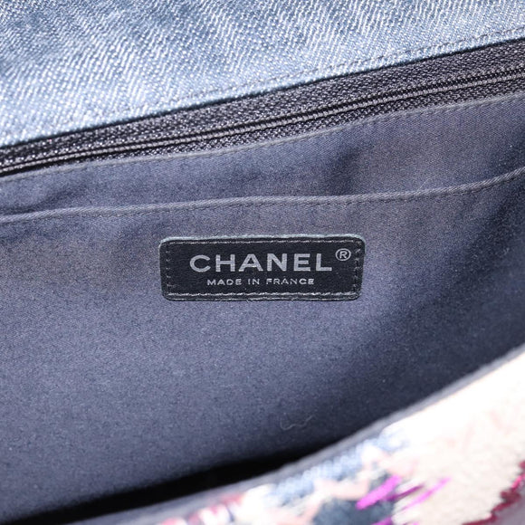 CHANEL Patchwork Jumbo Flap 30 Chain Shoulder Bag Tweed Silver CC Auth yk20832SM