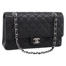 CHANEL Double Flap Chain Matelasse 23 Bag Caviar Skin Black Auth yk20833SM-1