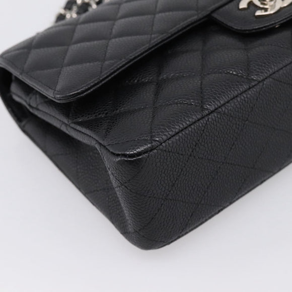 CHANEL Double Flap Chain Matelasse 23 Bag Caviar Skin Black Auth yk20833SM
